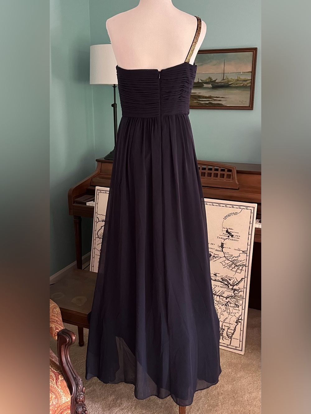 Calvin Klein Navy Blue One Shoulder Maxi Evening Formal Dress - Size 8 - *VGUC - Picture 6 of 13